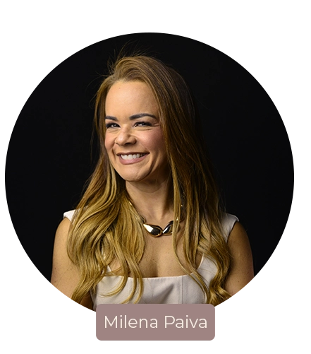 Dra. Milena Paiva sorrindo, em retrato recortado em círculo